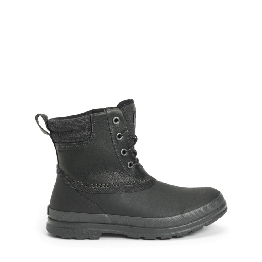 Muckboot Zwarte Muck Originals Eend Leren Korte Laarzen Met Vetersluiting Voor Heren