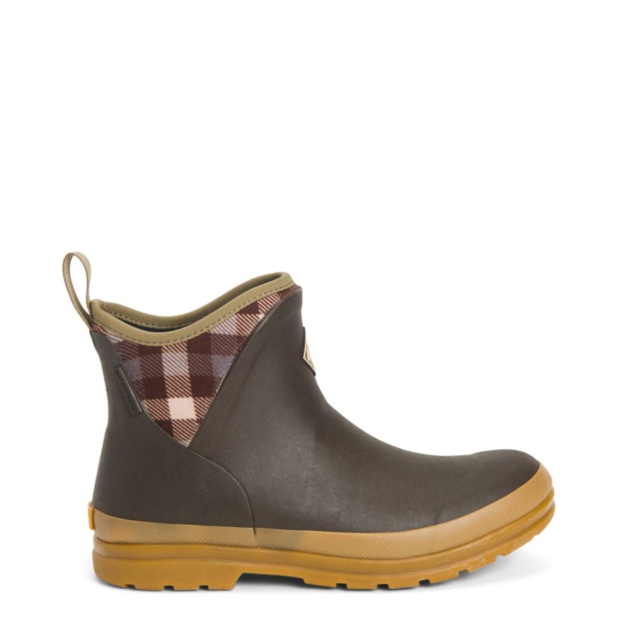 Muckboot Bruine Geruite Print Dames Muck Originals Pull-on Enkellaarzen