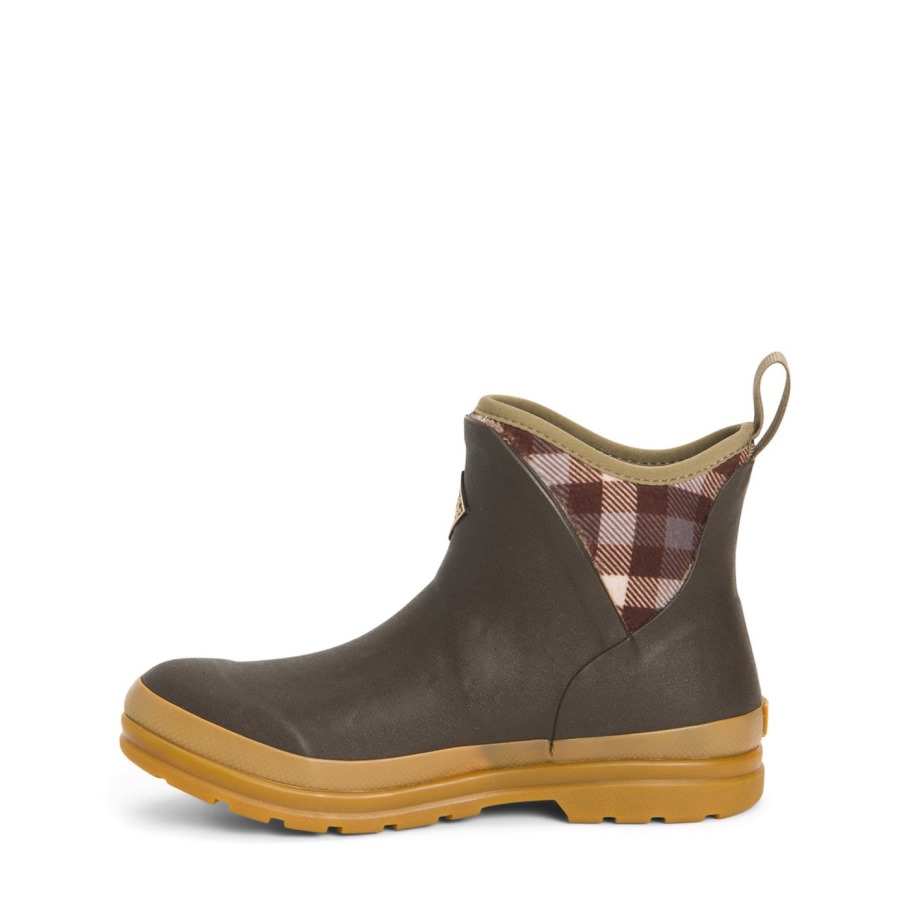 Muckboot Bruine Geruite Print Dames Muck Originals Pull-on Enkellaarzen