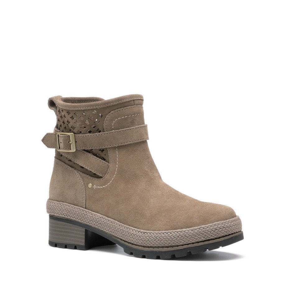 Muckboot Dames Liberty Geperforeerd Leren Enkellaarzen Taupe