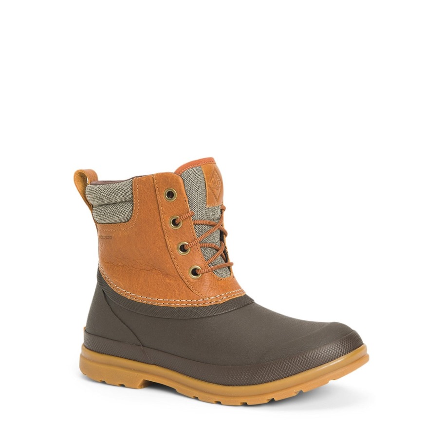 Muckboot Dames Muck Originals Duck Veter Leren Korte Laarzen Tan