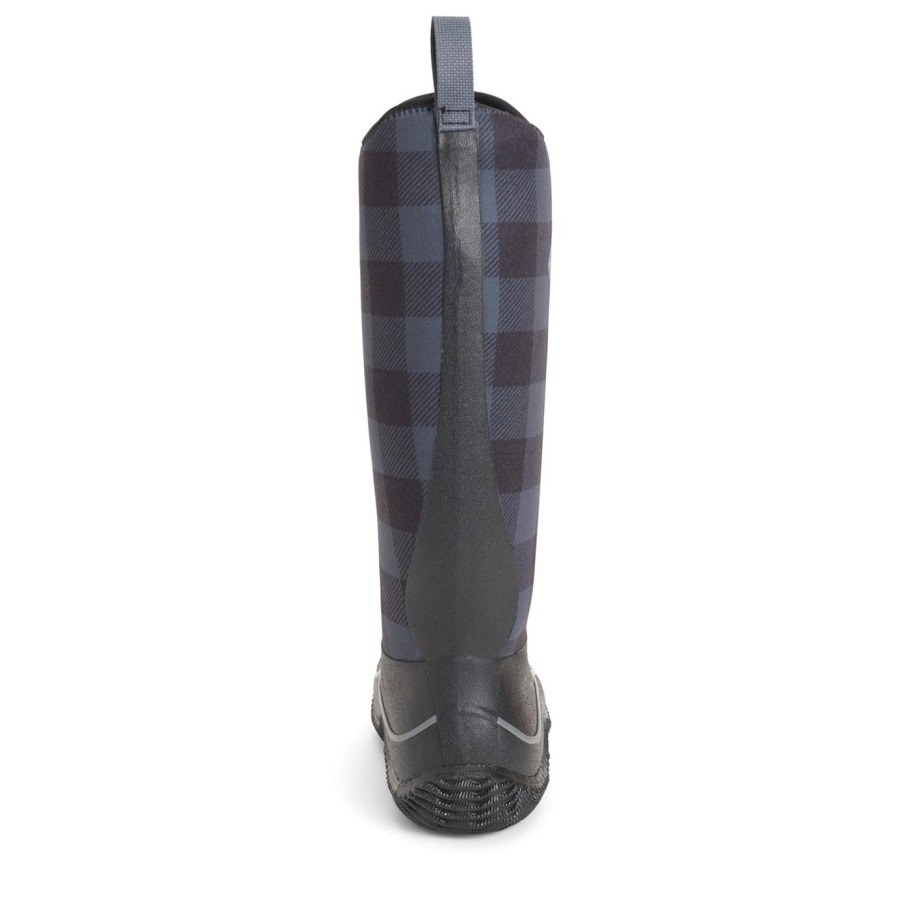 Hale Hoge Dameslaarzen Zwart Grijs Geruite Print Muckboot