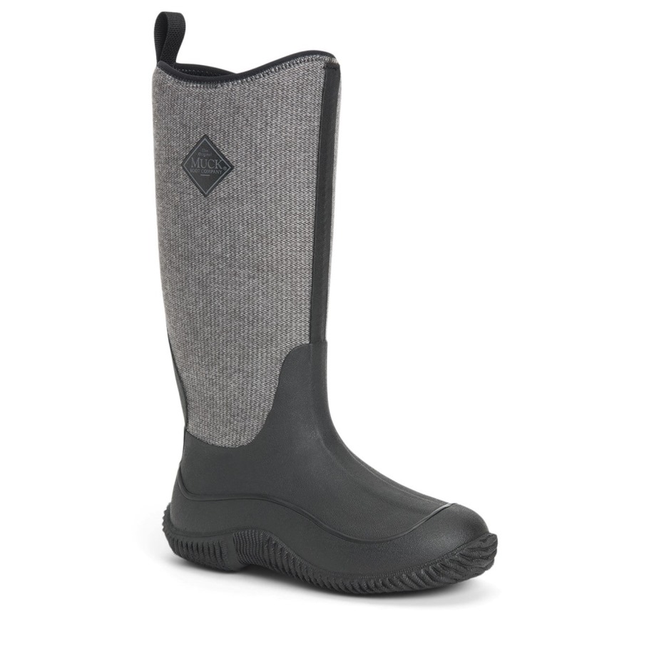 Hale Hoge Dameslaarzen Zwarte Muckboot Met Visgraatprint