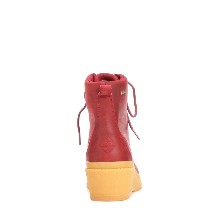 Dames Liberty Leren Veterlaarzen Met Sleehak, Distressed Cordovan Muckboot