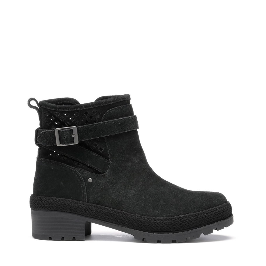 Dames Liberty Geperforeerde Leren Enkellaarzen Muckboot Zwart