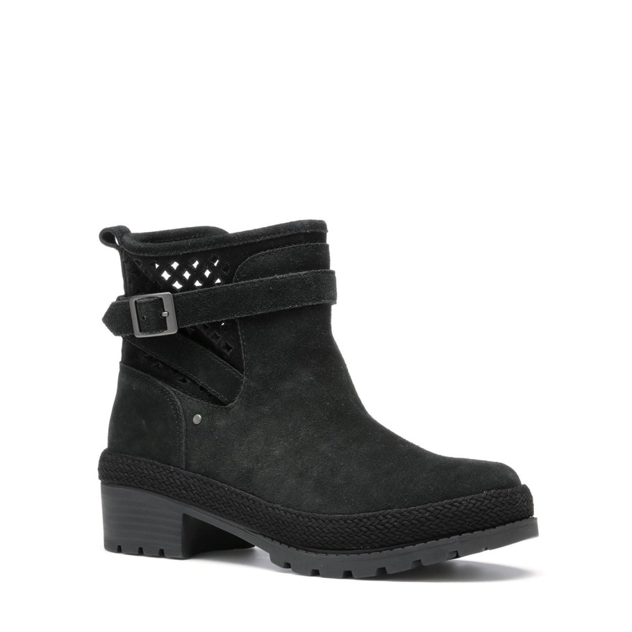 Dames Liberty Geperforeerde Leren Enkellaarzen Muckboot Zwart