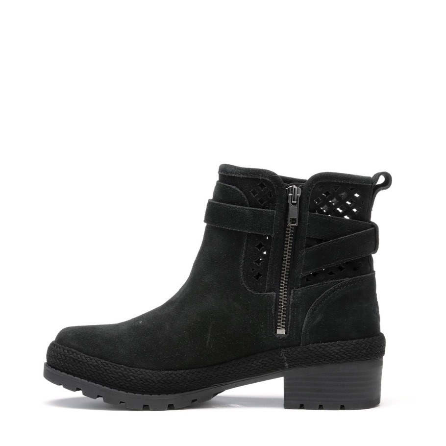 Dames Liberty Geperforeerde Leren Enkellaarzen Muckboot Zwart