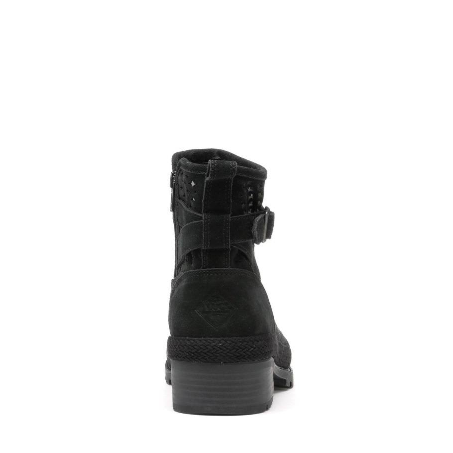 Dames Liberty Geperforeerde Leren Enkellaarzen Muckboot Zwart
