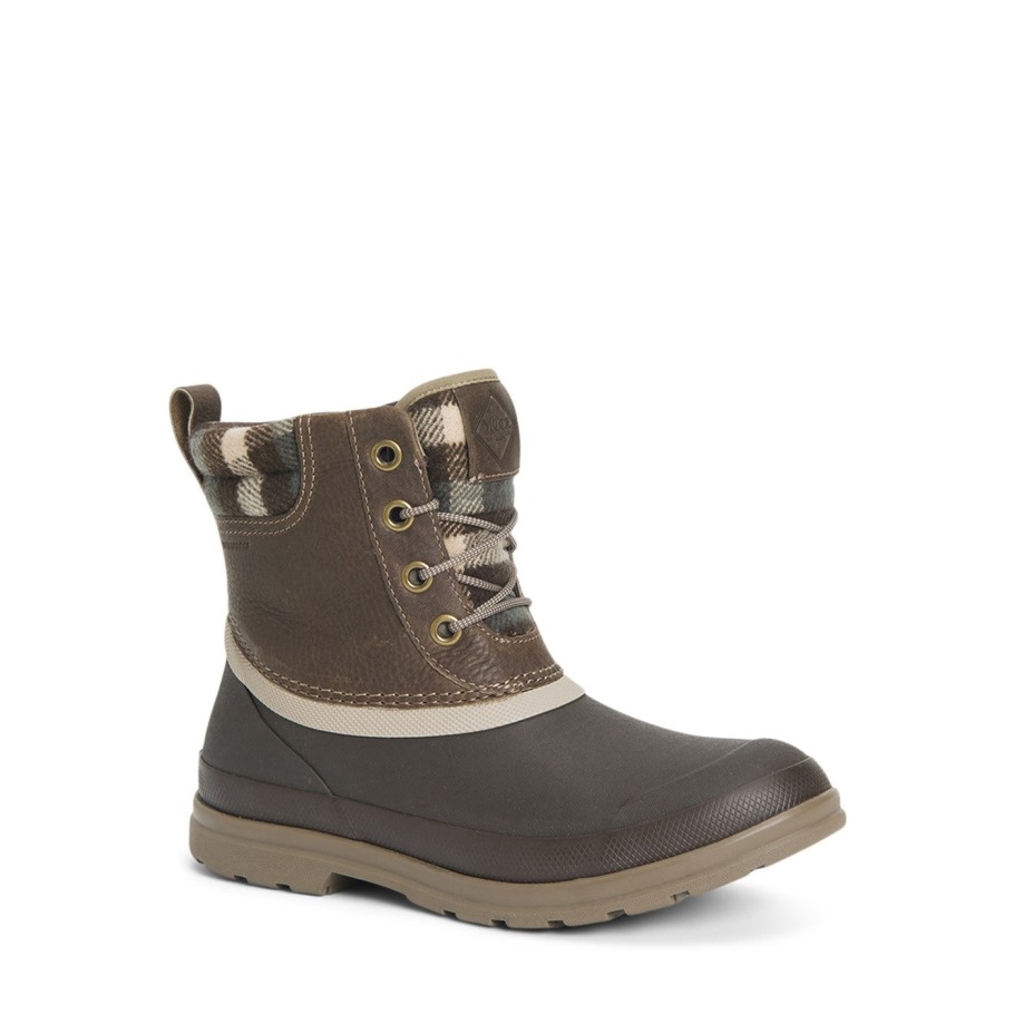 Muck Originals Eend Leren Korte Laarzen Met Veters Walnoot Geruite Muckboot Voor Dames