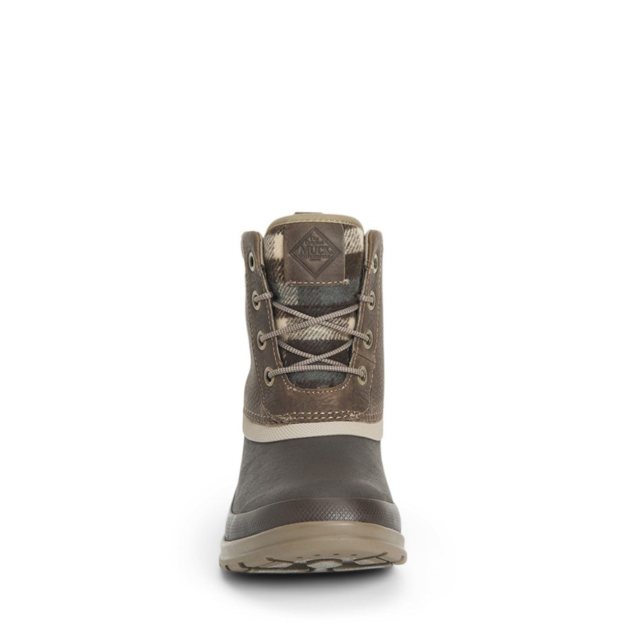Muck Originals Eend Leren Korte Laarzen Met Veters Walnoot Geruite Muckboot Voor Dames