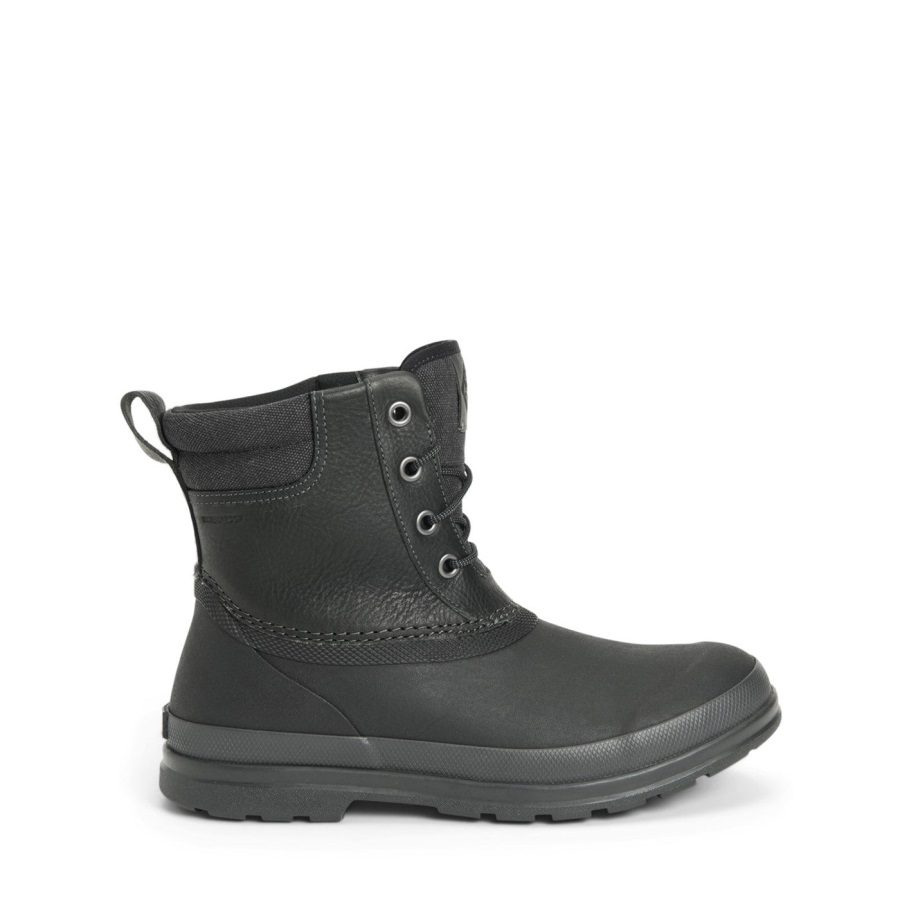 Heren Muck Originals Duck Veter Leren Korte Laarzen Zwart Muckboot