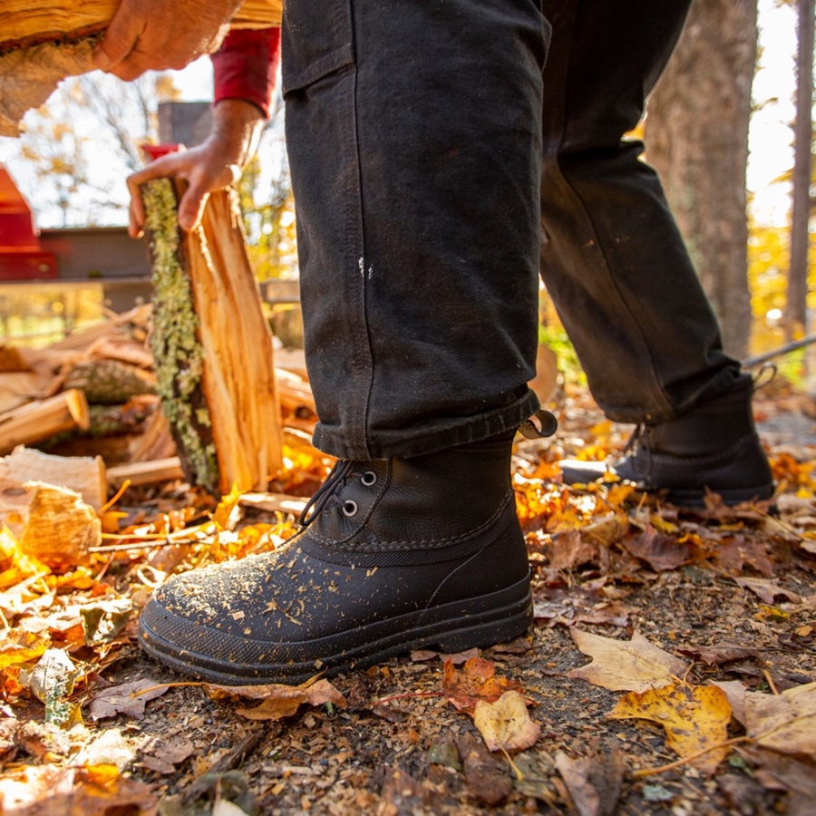 Heren Muck Originals Duck Veter Leren Korte Laarzen Zwart Muckboot