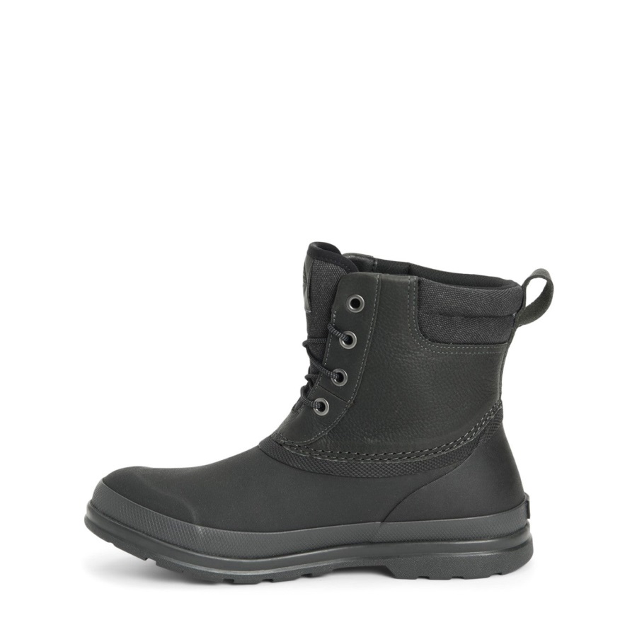 Heren Muck Originals Duck Veter Leren Korte Laarzen Zwart Muckboot