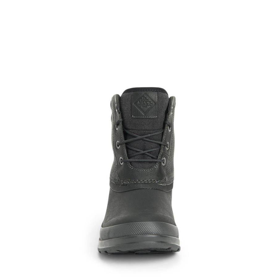 Heren Muck Originals Duck Veter Leren Korte Laarzen Zwart Muckboot