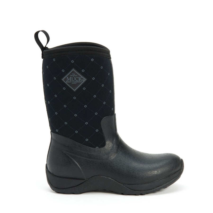 Muckboot Zwarte Korte Dameslaarzen Met Kasteelrockprint En Arctic Weekend