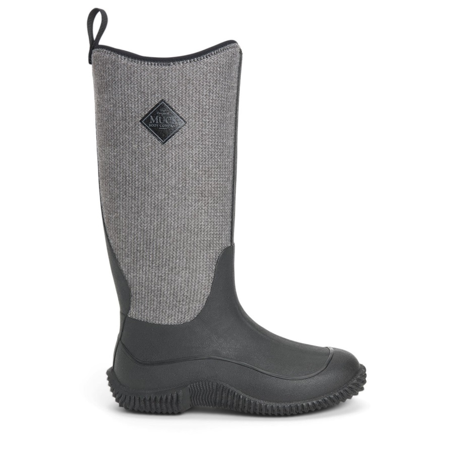 Hale Hoge Dameslaarzen Zwarte Muckboot Met Visgraatprint