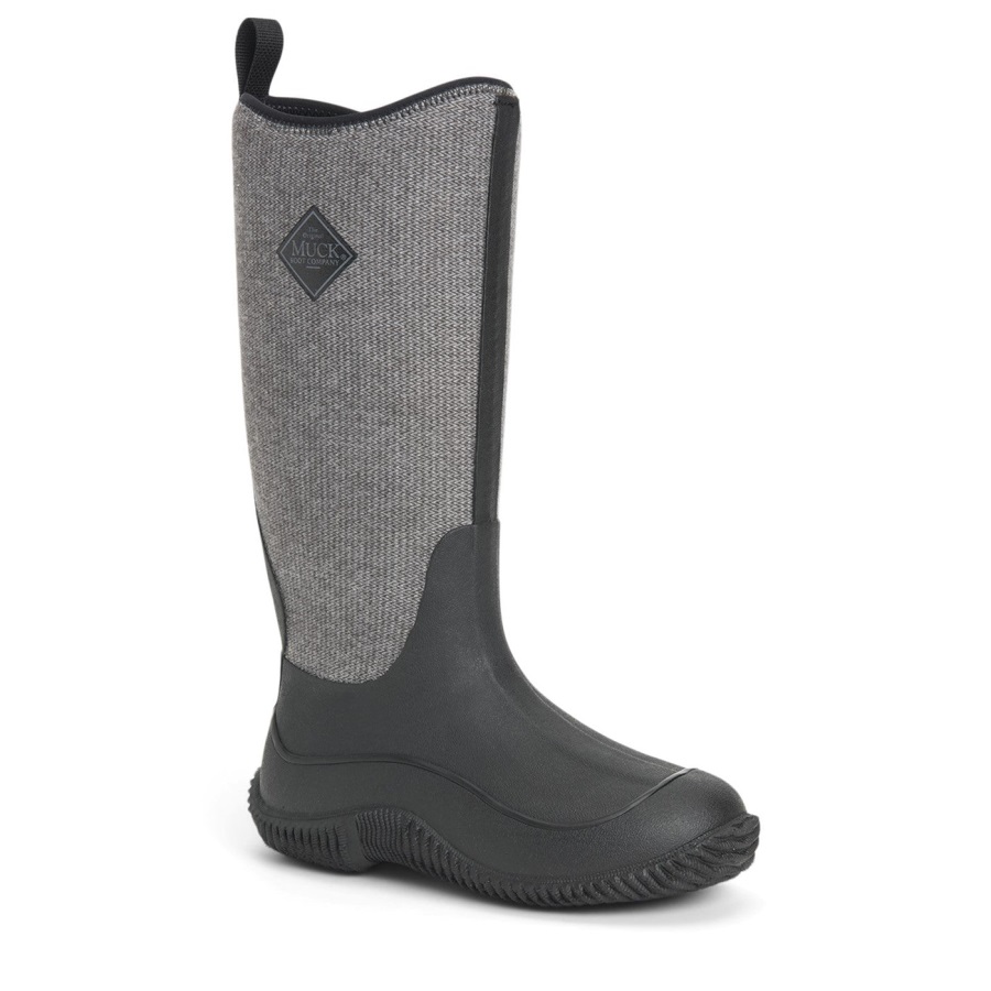 Hale Hoge Dameslaarzen Zwarte Muckboot Met Visgraatprint