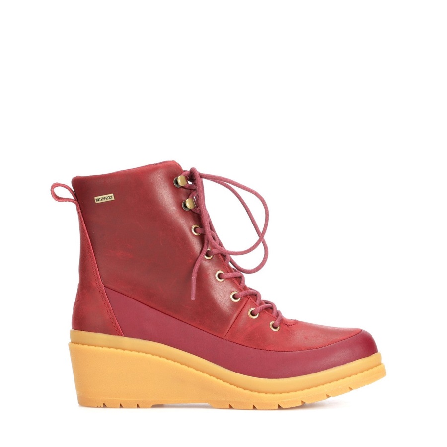 Dames Liberty Leren Veterlaarzen Met Sleehak Muckboot Distressed Cordovan