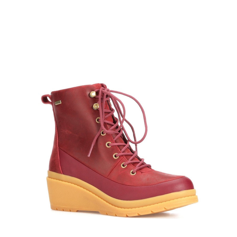 Dames Liberty Leren Veterlaarzen Met Sleehak Muckboot Distressed Cordovan