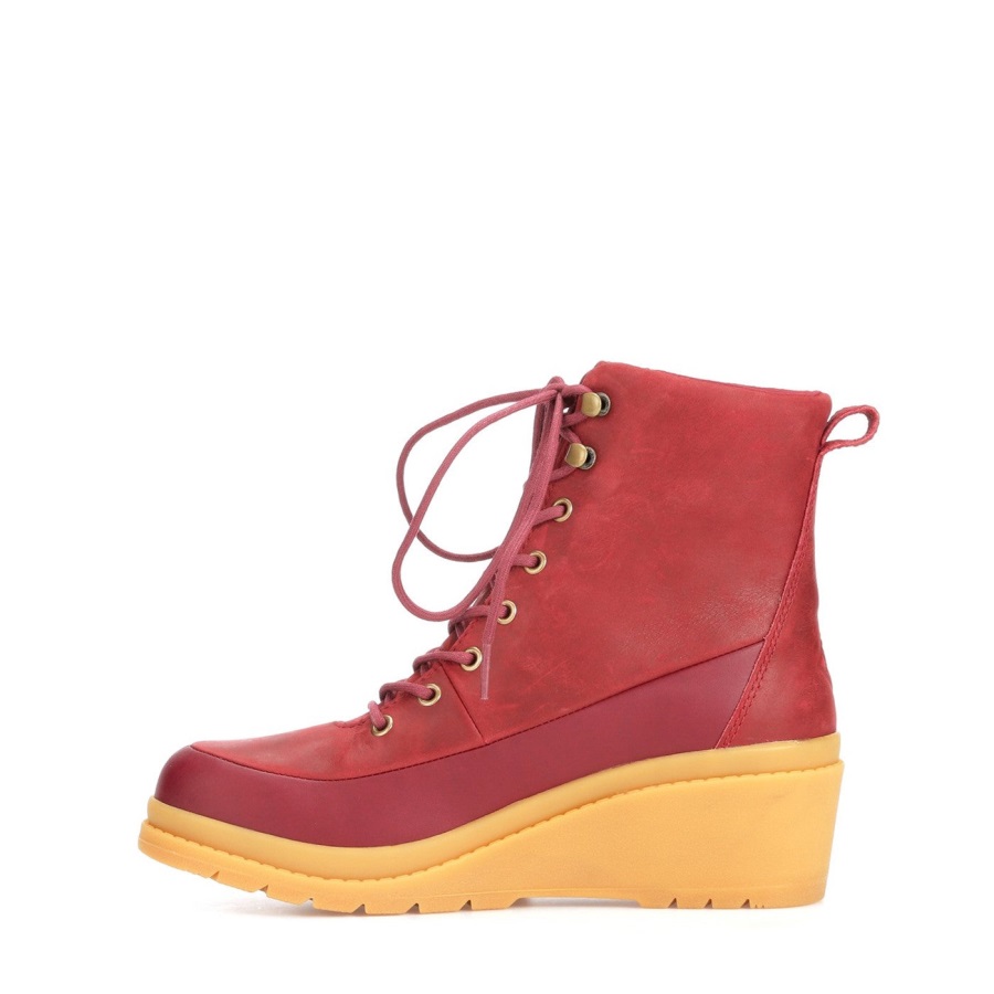 Dames Liberty Leren Veterlaarzen Met Sleehak Muckboot Distressed Cordovan