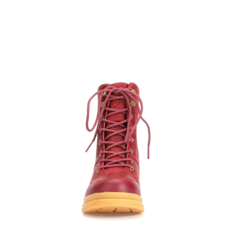 Dames Liberty Leren Veterlaarzen Met Sleehak Muckboot Distressed Cordovan