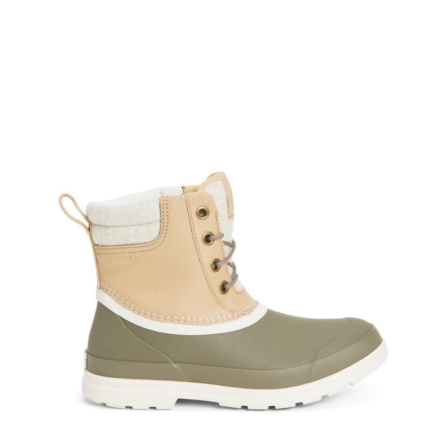 Muck Originals Eend Leren Korte Laarzen Met Veters Muckboot Taupe Voor Dames
