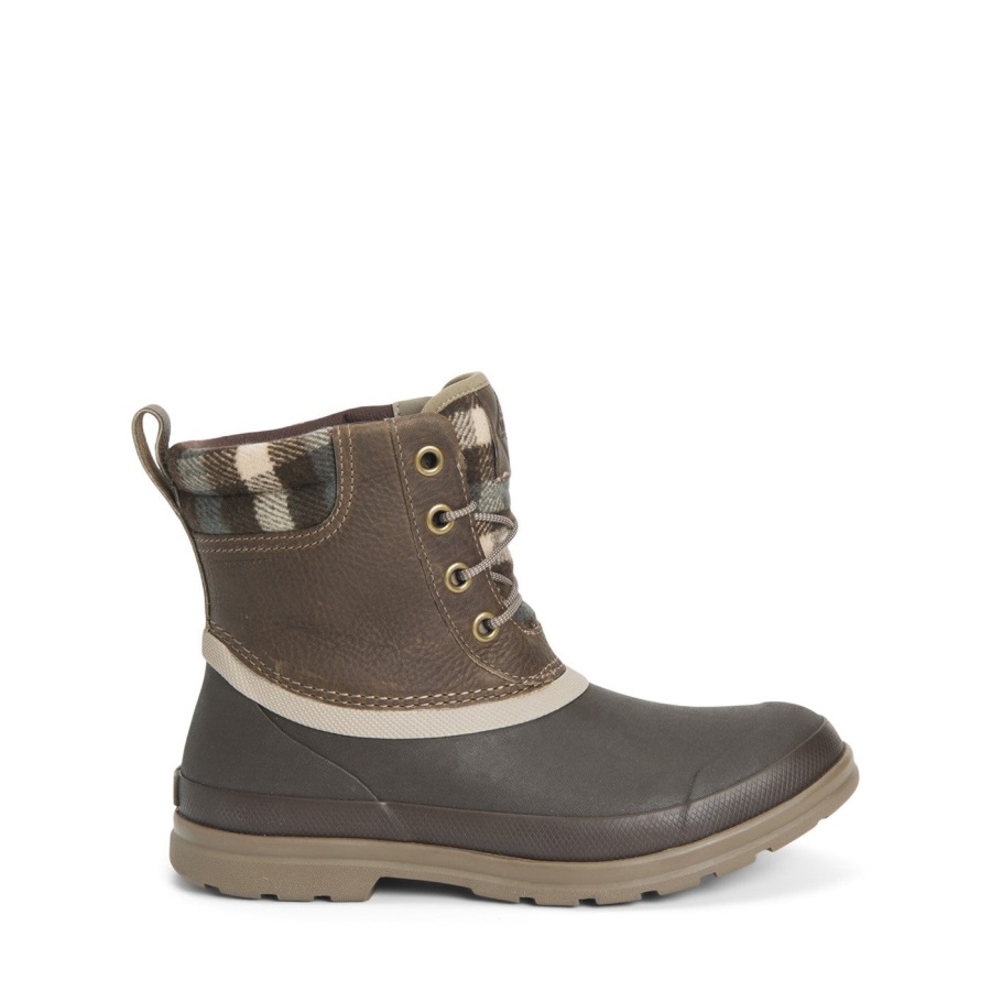 Muck Originals Eend Leren Korte Laarzen Met Vetersluiting Walnoot Geruite Muckboot Voor Dames