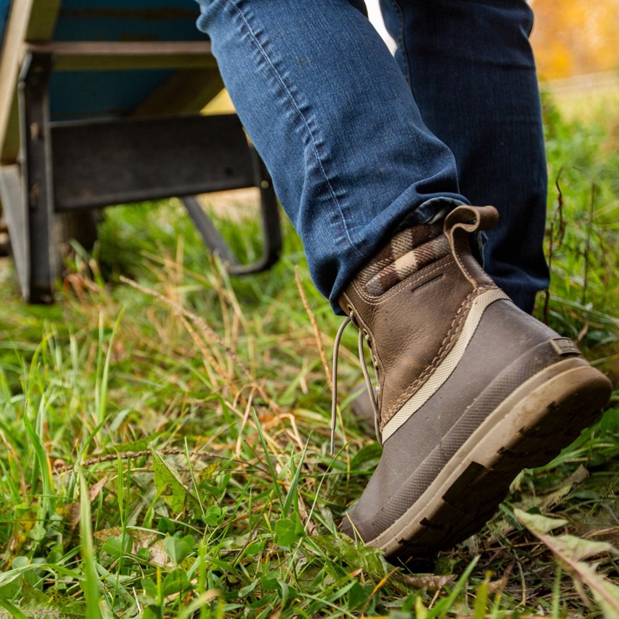 Muck Originals Eend Leren Korte Laarzen Met Vetersluiting Walnoot Geruite Muckboot Voor Dames